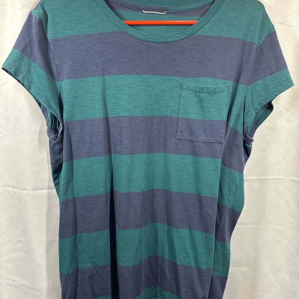 Patagonia Teal and Navy Wide-Stripe Short Sleeve Tee